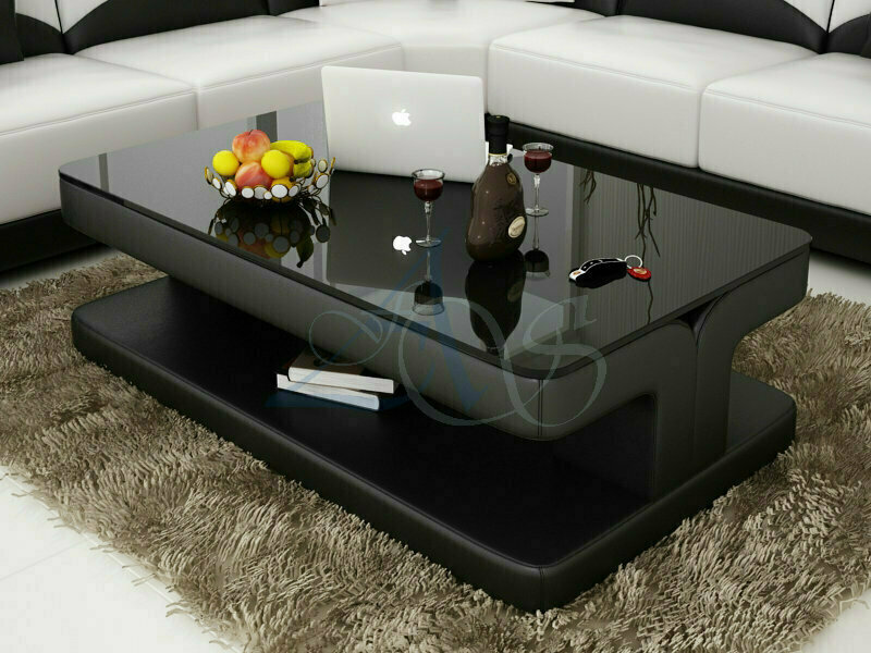 Designer Couchtisch Polster Tisch Leder Glas Moderner Tische Glastische SB775