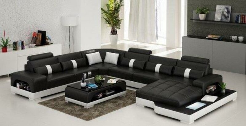 Leder U Form Wohnlandschaft Couch Big XXL Sofa Polster Ecke Garnitur