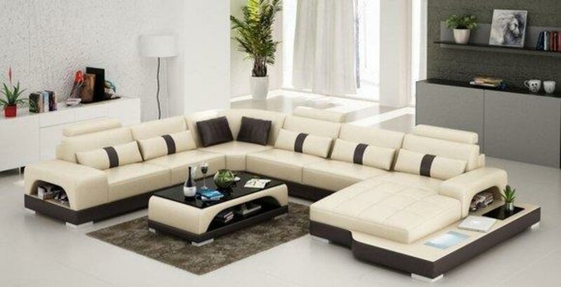 Leder U Form Wohnlandschaft Couch Big XXL Sofa Polster Ecke Garnitur
