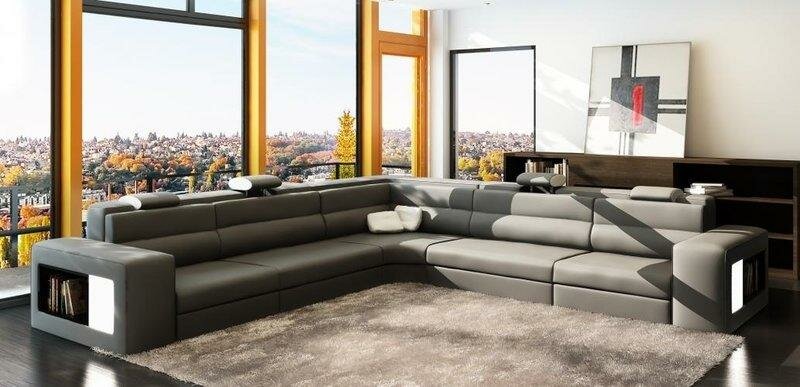 Ecksofa Sofa Couch Polster Leder Garnitur Wohnlandschaft Ecke Wohn Weiden