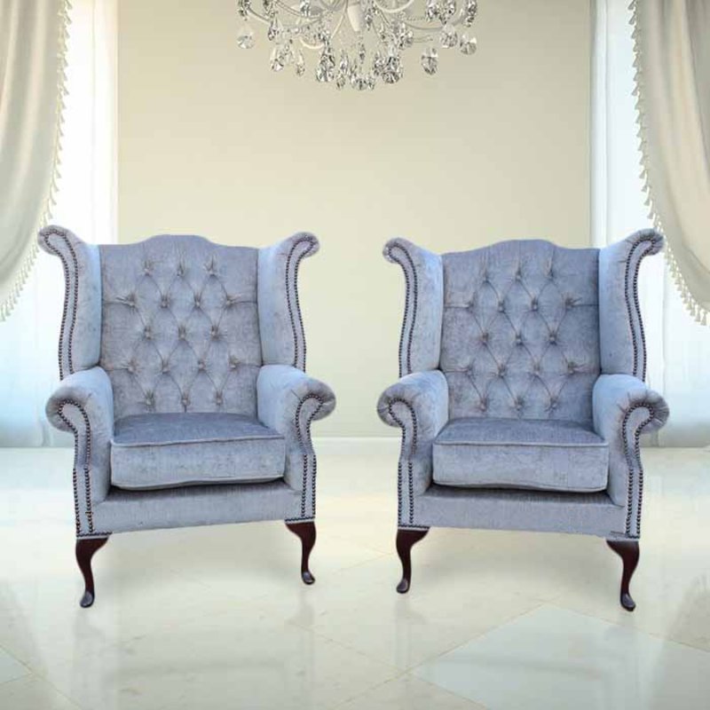 Echter Chesterfield Ohrensessel Sessel Couch Sofa Polster Sitz Lounge Babyblau"