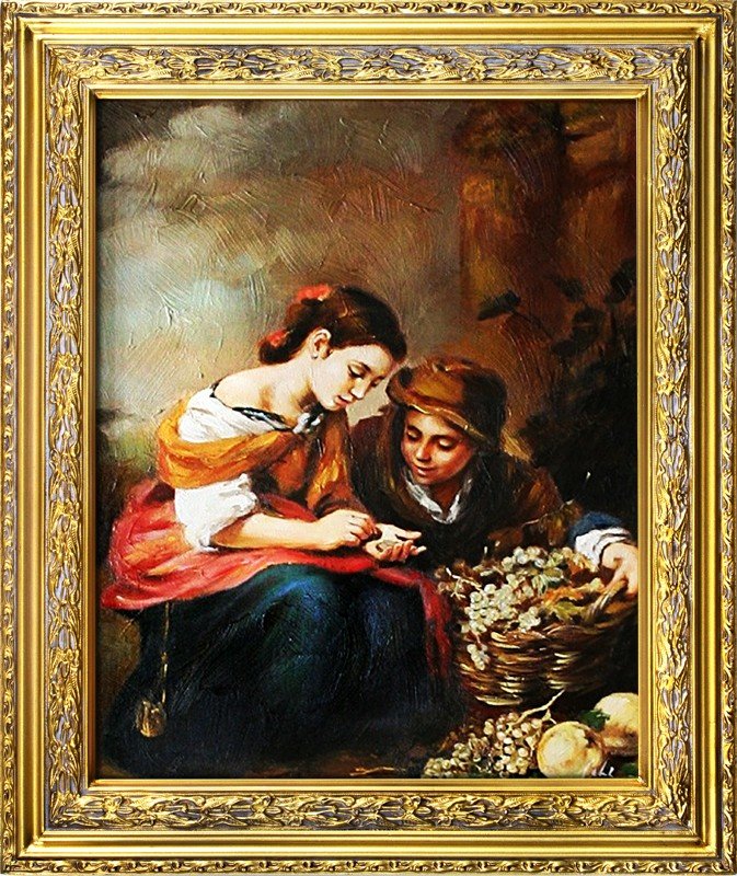 Kinder Klassisches Gemälde Ölbild Bild Bilder Echt Holz gold Rahmen Öl 02521