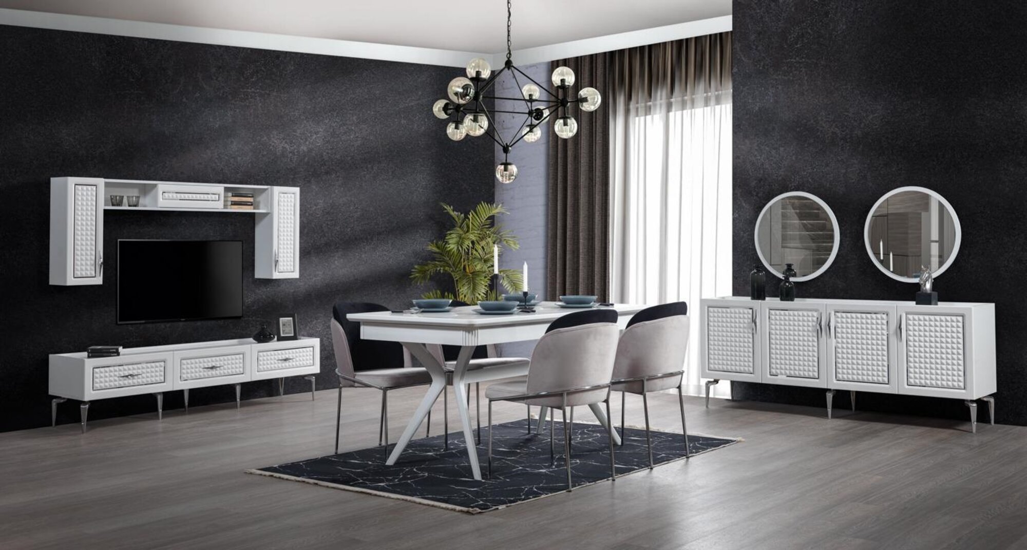 Esszimmer Set Tisch 4x Stühle Anrichte 2х Spiegel Wohnwand 11tlg Garnitur