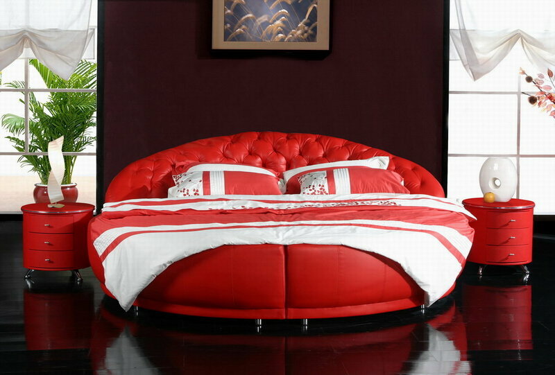 XXL Chesterfield Rundbett Bett Betten Rundes Bett Leder Polster Ehe Designer Neu