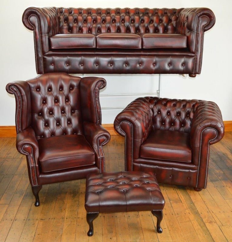 Chesterfield Sofa Couch Set 4tlg 3 + 1 + Ohrensessel + Hocker
