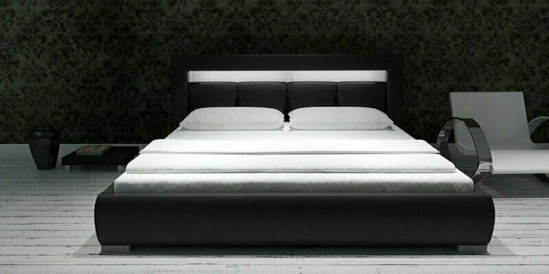 Designer Polsterbett Bett Doppelbett Lederbett Betten mit Beleuchtung Lagerware Moon 180x200cm