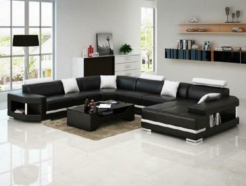 Wohnlandschaft Polster Ecke Eck Sofa Couch Garnitur Landschaft Leder