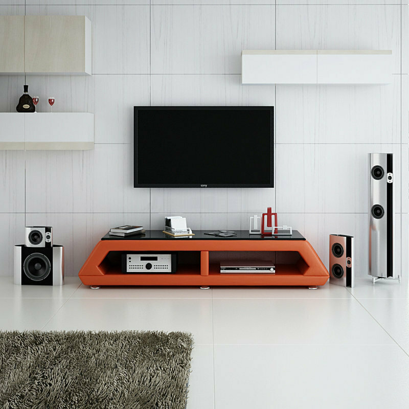 RTV TV SIDEBOARD LEDER GLAS TISCH FERNSEH SCHRANK TISCH DESIGNER NEU GLAS