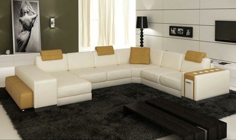 Ecksofa Sofa Couch Polster Leder Garnitur Wohnlandschaft Ecke Wohn PH3004 Neu