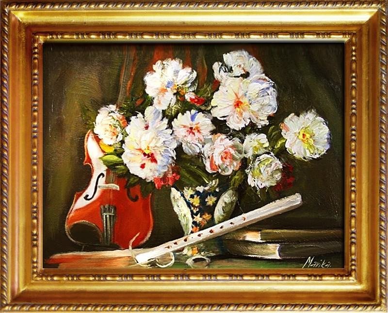 Gemälde Geige Violine Handarbeit Ölbild Bild Ölbilder Rahmen Bilder G05081