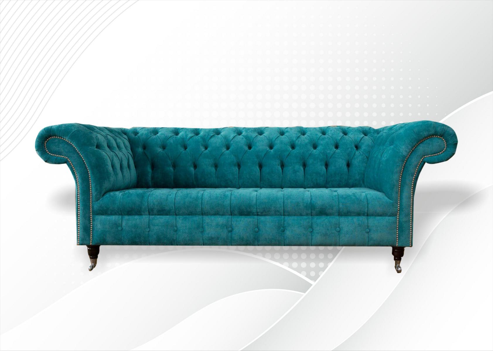 Chesterfield Couch Polster Sofas Klassischer Textil Turkis 3 Sitzer Stoff