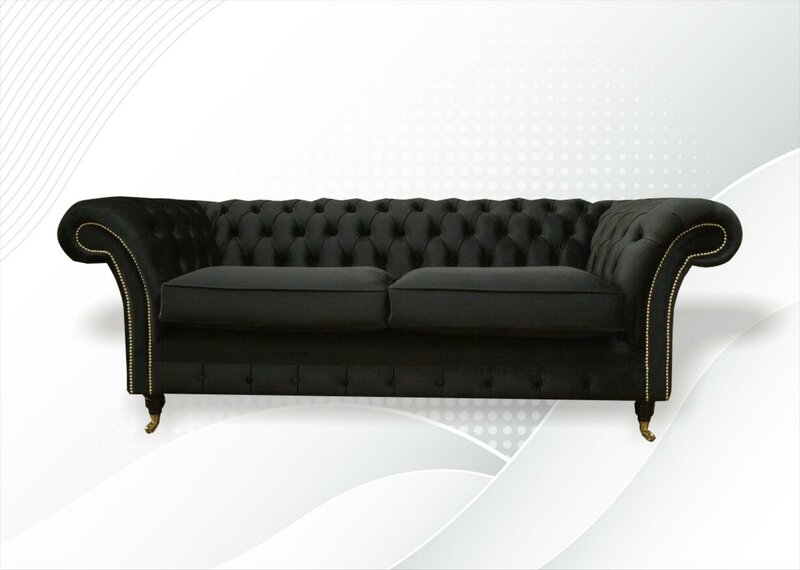 Chesterfield Couch Polster Sofas Klassischer Textil Schwarz Sofa 3 Sitzer Chesterfield Couch Polster Sofas Klassischer Textil Schwarz Sofa 3 Sitzer