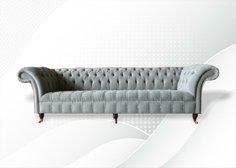 Graue Big Sofa Couch Chesterfield 265cm Polster Sofas 4 Sitzer Leder