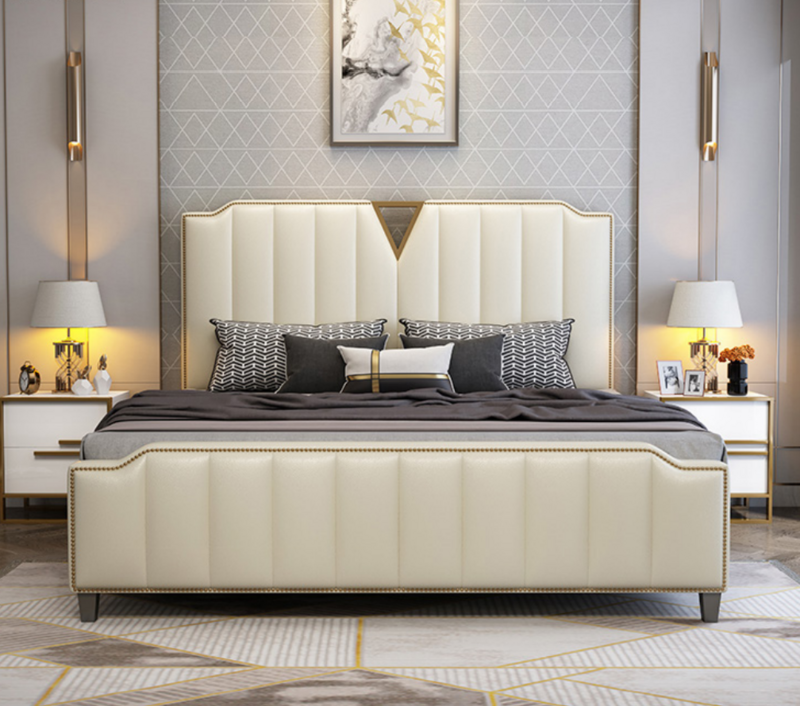 Designer Bett 180x200 Leder Hotel Metall Betten Doppel Schlaf Zimmer Luxus