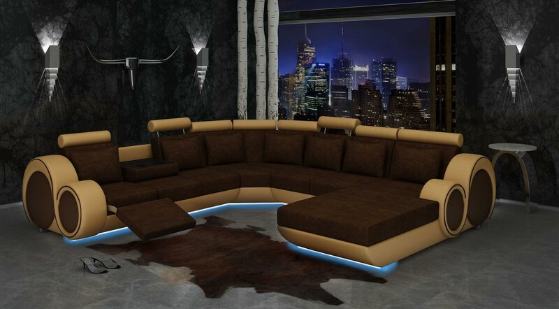 Textil Sofa Mit USB XXL Wohnlandschaft Stoff Couch Big Sofa Polster Ecksofa Neu