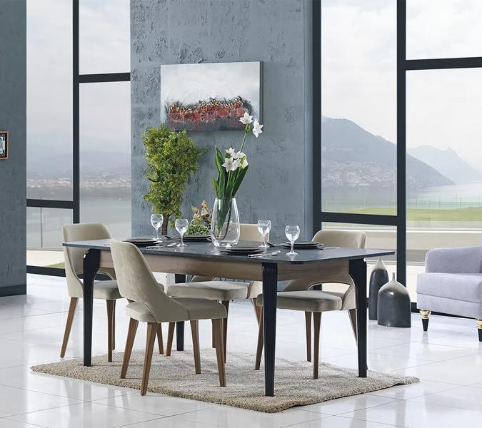 Esszimmer Esstisch Essgruppe Essgarnitur Polsterstühle Tisch + 4 x Lehnstuhl Set