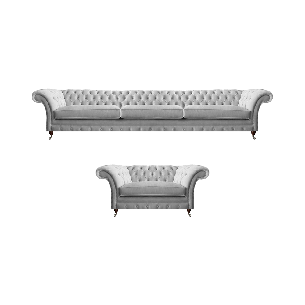 Weißer Chesterfield Dreisitzer Luxuriöser Wohnzimmer Polstersessel 2tlg Weißer Chesterfield Dreisitzer Luxuriöser Wohnzimmer Polstersessel 2tlg