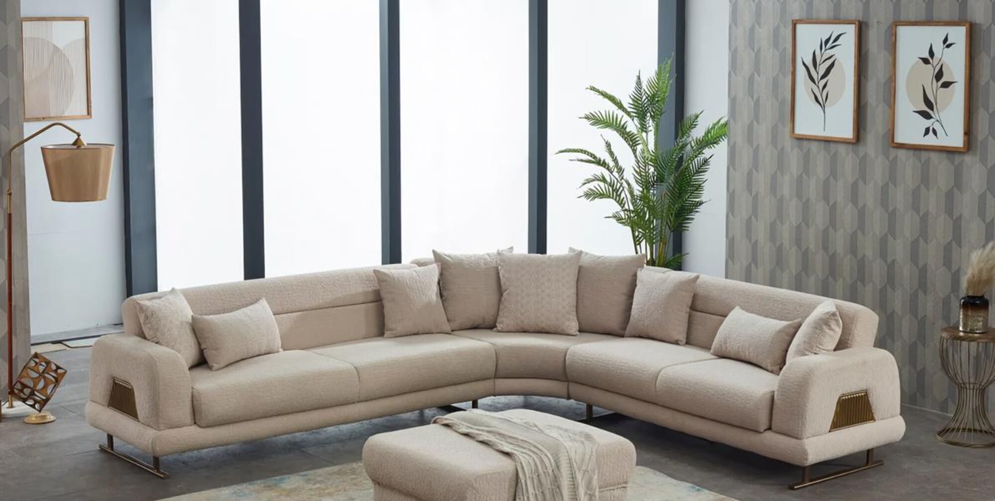 Ecksofa L form Sofa Polstersofa Stoffsofa Beige Couch Moderne Eck