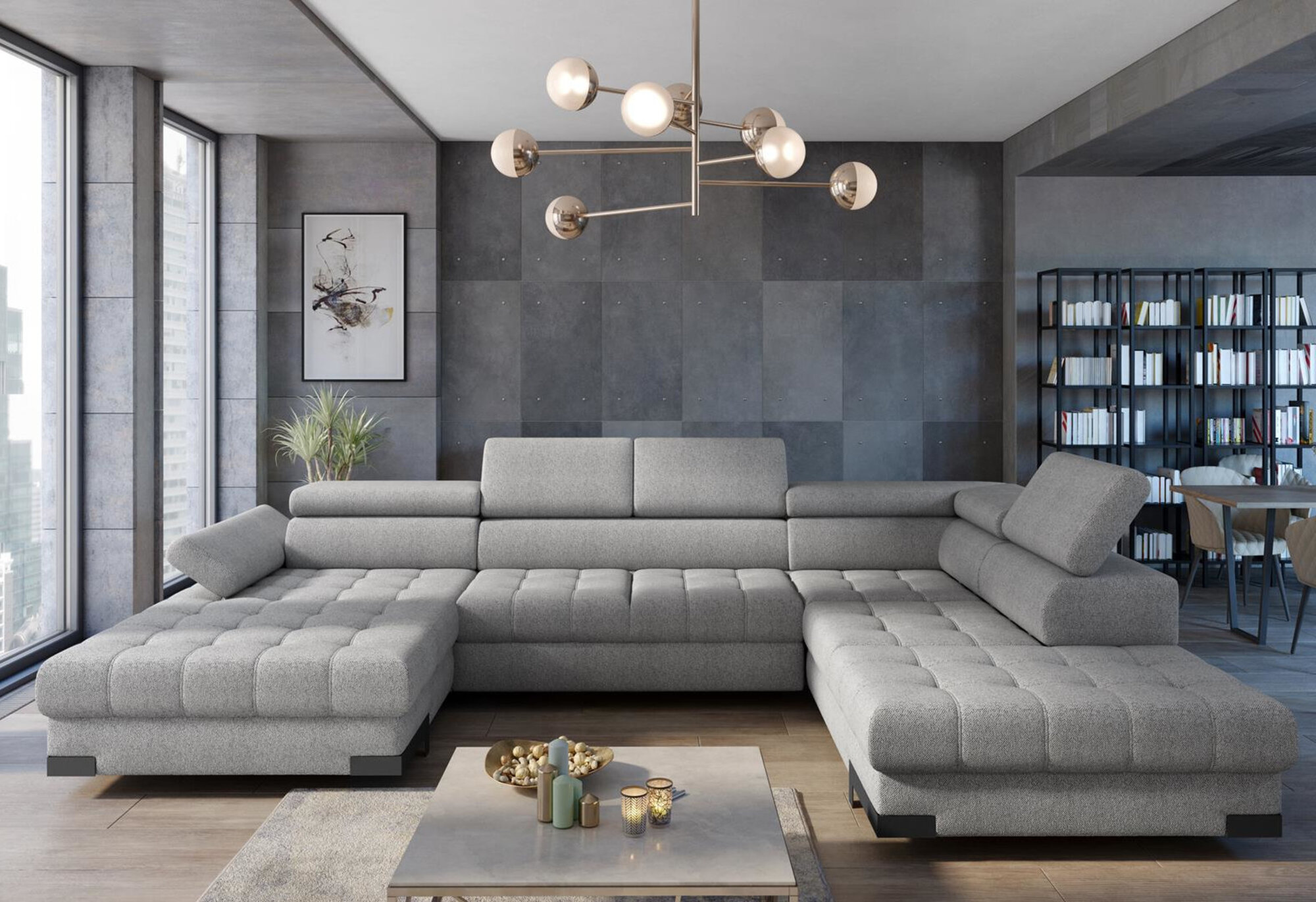 Wohnlandschaft Ecksofa Stoff U-Form Bettfunktion Couch Design Polster Textil Eck