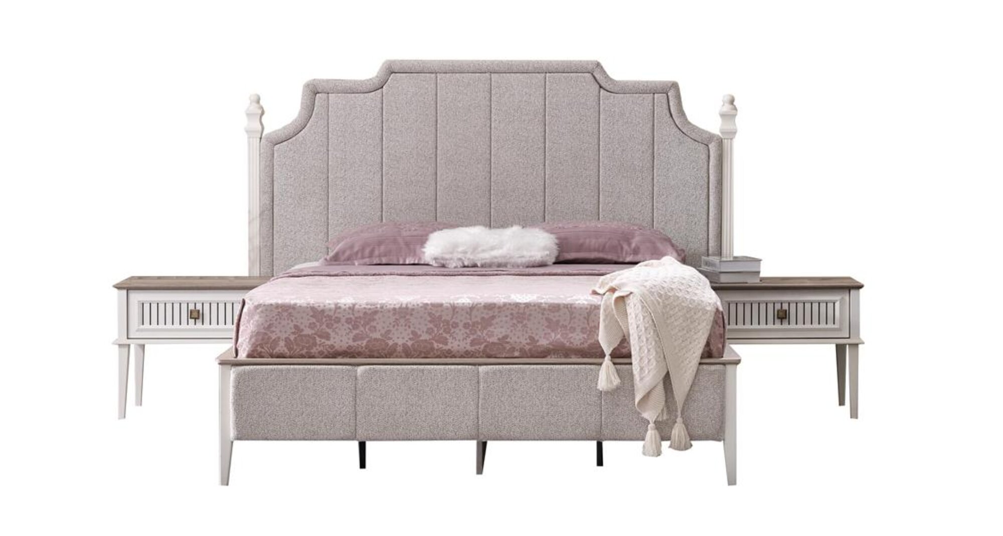 Schlafzimmer Möbel Set Bett 2x Nachttische Gäste Zimmer Polsterbett 3tlg