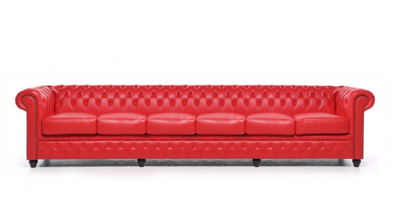 Designer Großes Rot 6 Sitzer Sofa Leder Textil Polster Sofas Couch Chesterfield