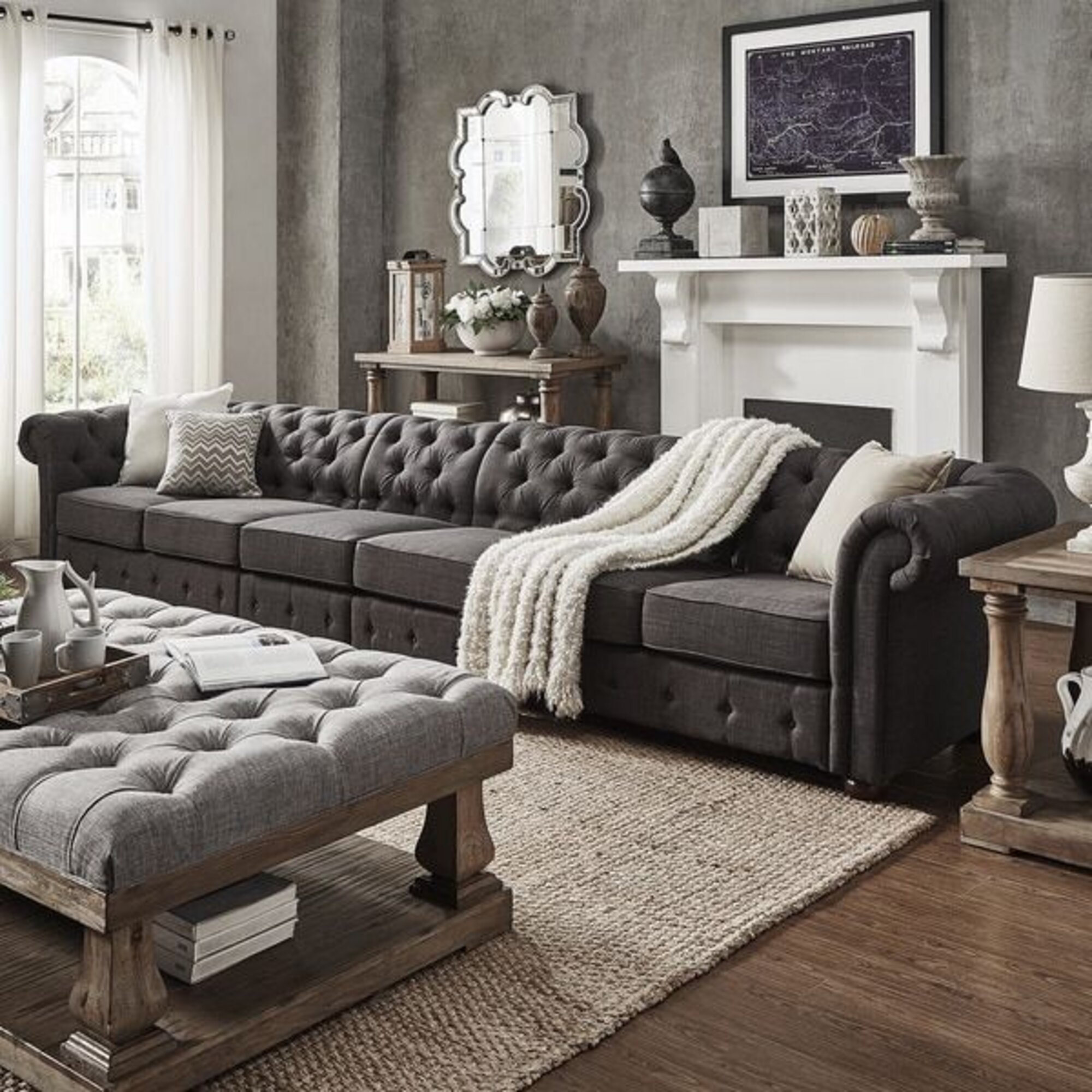 XXL Big Sofa Couch Chesterfield 480cm Polster Sofas 9 Sitzer Leder Textil #265