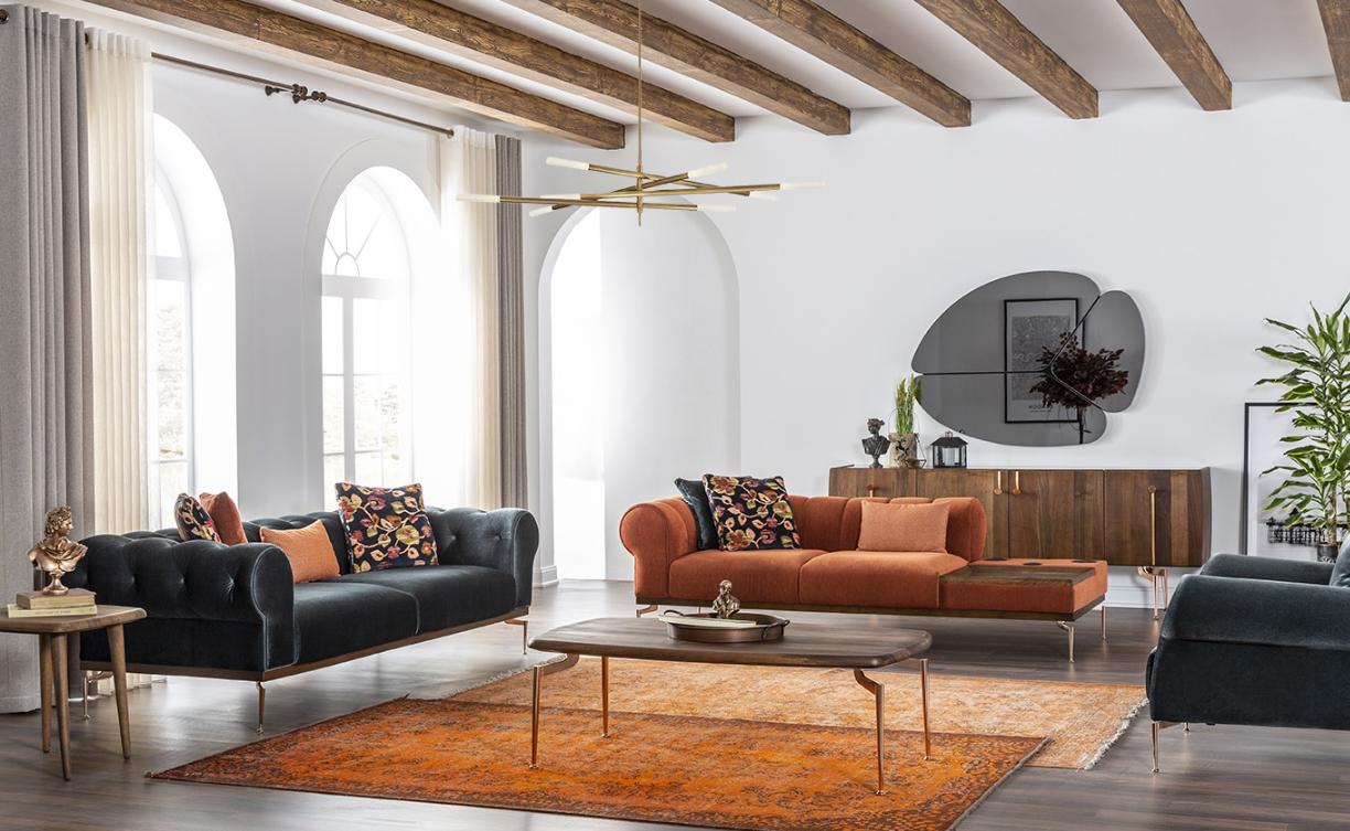 Sofagarnitur 321 Sitzer Sofa Sofas Stoff Tonanlage Blau Orange Sessel