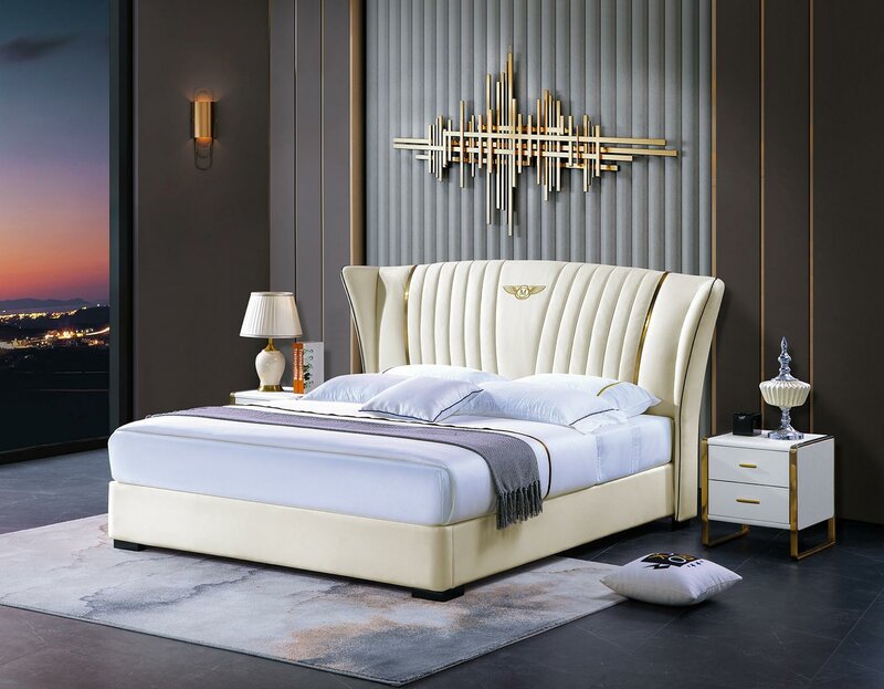 Bett Schlafzimmer Nachttisch Komplettes Set Garnitur 3tlg. Holz Leder