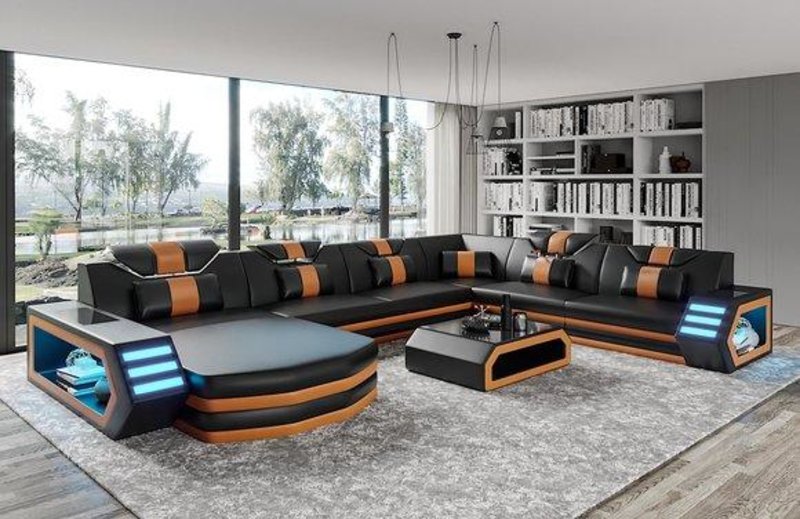 LEDERSOFA DSIGNER WOHNLANDSCHAFT ECKSOFA GARNITUR POLSTER
