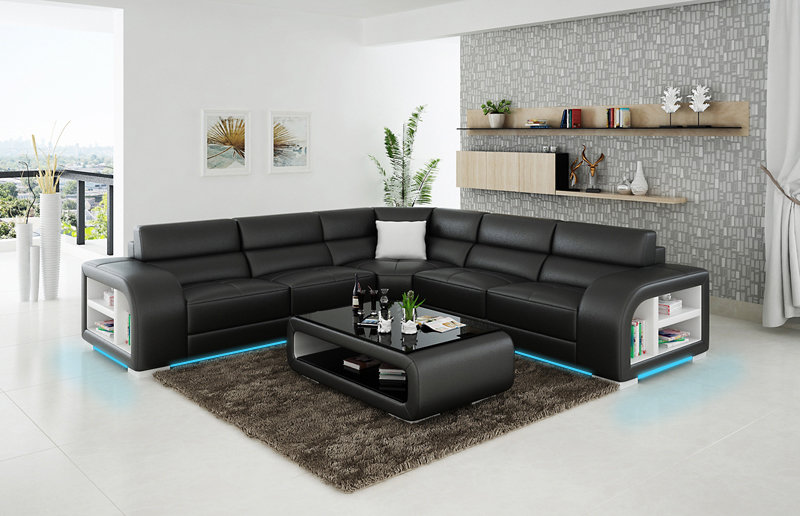 Ledersofa Couch Wohnlandschaft Ecksofa Eck Garnitur Design Modern