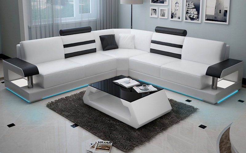 Ledersofa Couch Wohnlandschaft Ecksofa Eck Garnitur Design Modern