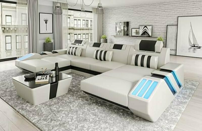 Wohnlandschaft Ledersofa Couch Polster Ecksofa Sofa Big XXL