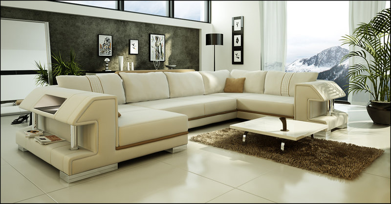 Ecksofa Sofa Couch Polster Designer Leder XXL U Form Ledersofa
