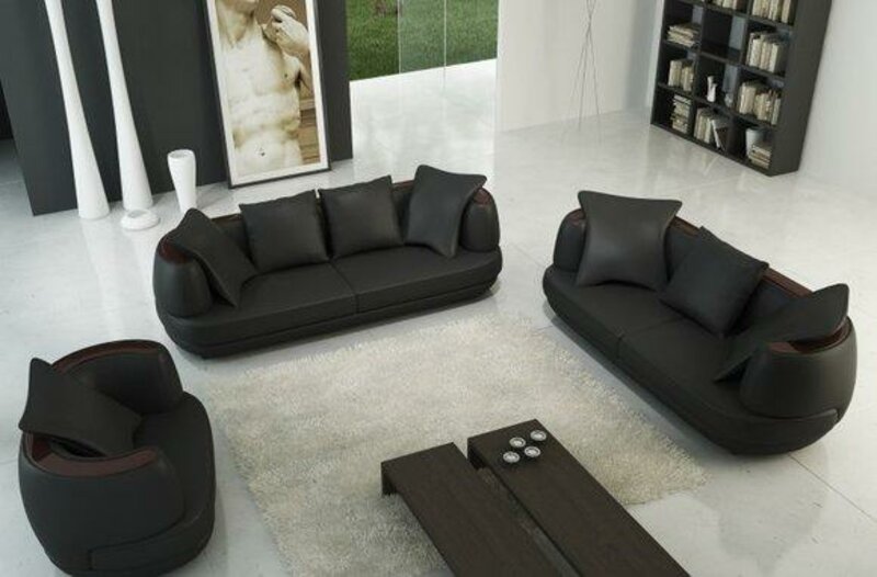 Sofagarnitur Couch Polster Leder Sofa 3+2+1 Klassische Couchen Royal