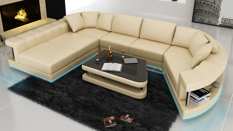 Ledersofa Couch Wohnlandschaft Ecksofa Eck Garnitur Design Modern Sofa