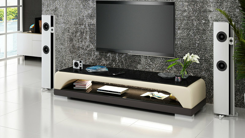 RTV TV SIDEBOARD LEDER GLAS TISCH FERNSEH SCHRANK TISCH DESIGNER NEU GLAS