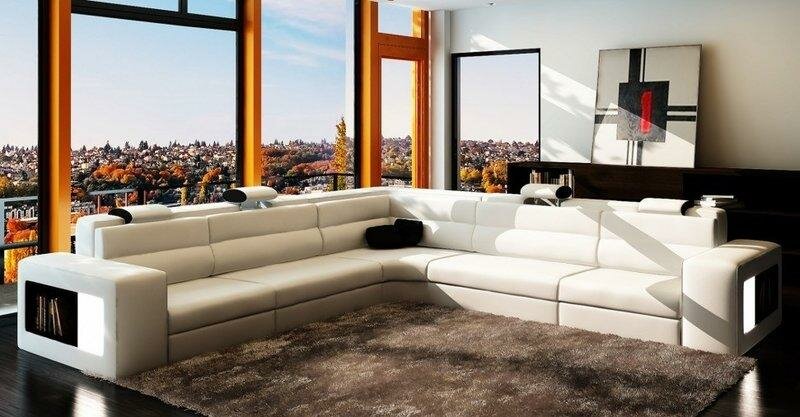 Ecksofa Sofa Couch Polster Leder Garnitur Wohnlandschaft Ecke Wohn Weiden Weiss