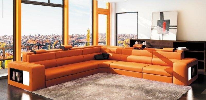 Ecksofa Sofa Couch Polster Leder Garnitur Wohnlandschaft Ecke Wohn Weiden