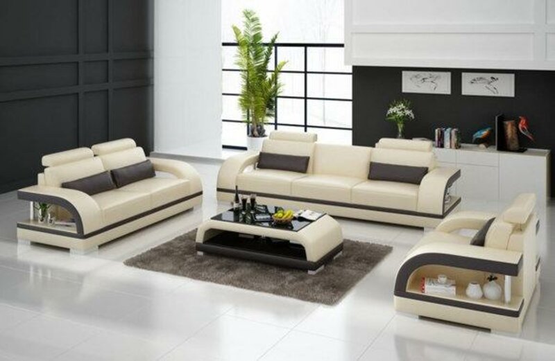 Sofagarnitur Designer Sofa Polster Couch Sitzer Set 3+2+1 Leder Zitadelle B/B