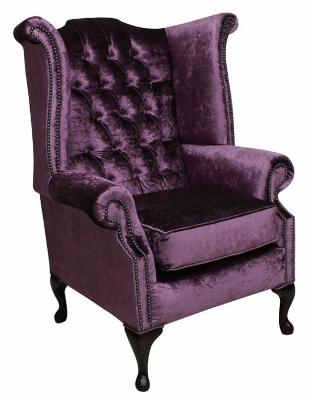 Echter Chesterfield Ohrensessel Hocker Couch Sofa Polster Sitz Lounge "Lila"