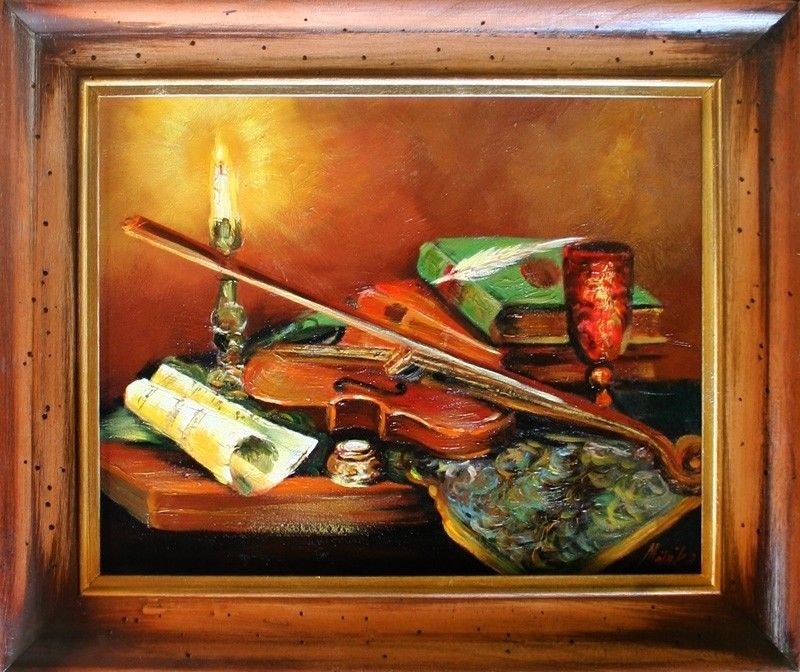 Gemälde Geige Violine Handarbeit Ölbild Bild Ölbilder Rahmen Bilder G05442