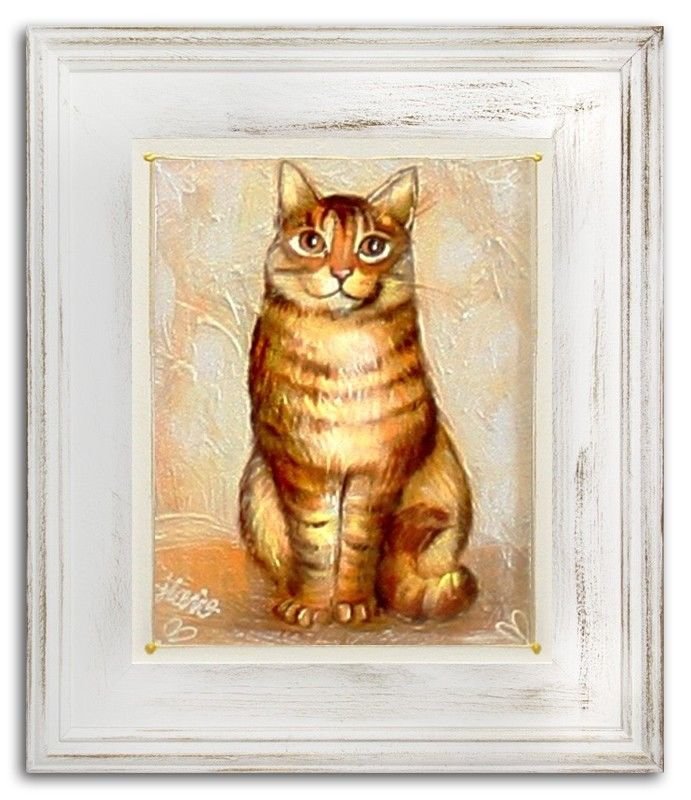 Ölbild Ölbilder Gemälde Bilder Bild Handgemalt Öl mit Rahmen Barock Katze