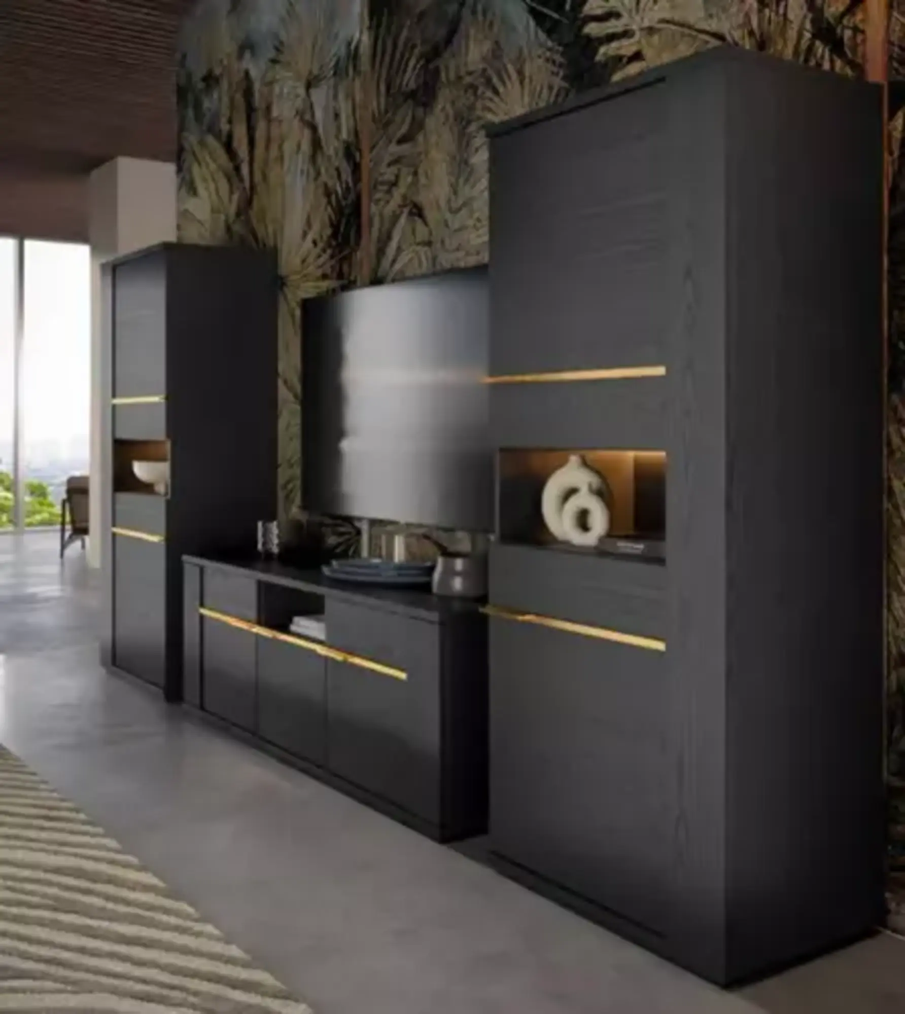 Wohnzimmer Wohnwand Schrank Vitrine rtv Komplettes Set tv Wohnwände 3tlg.