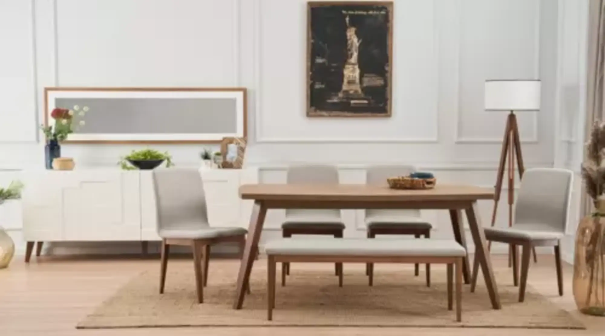 Essgarnitur Esszimmer Set 8tlg Esstisch + 4x Stühle Einrichtung Anrichte Bank