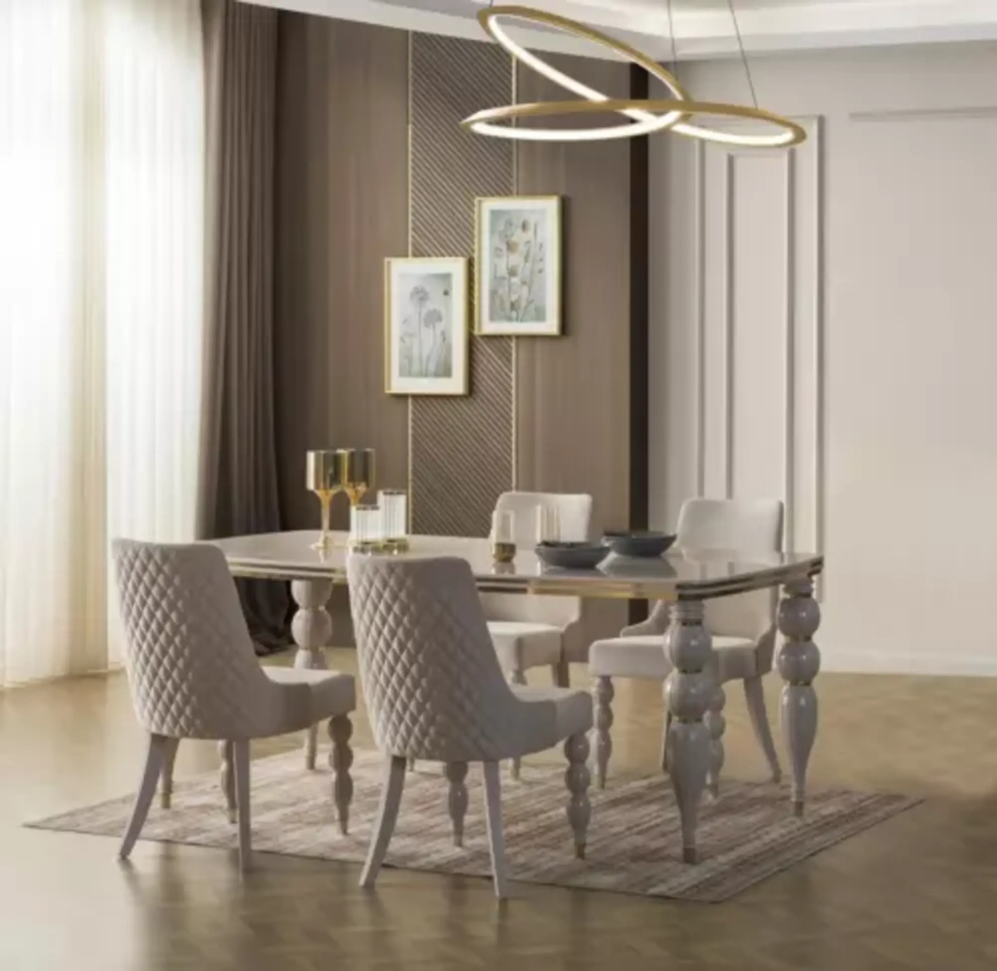 Beiger Esszimmertisch Luxuriöser Holztisch Designer Esszimmer Möbel Neu