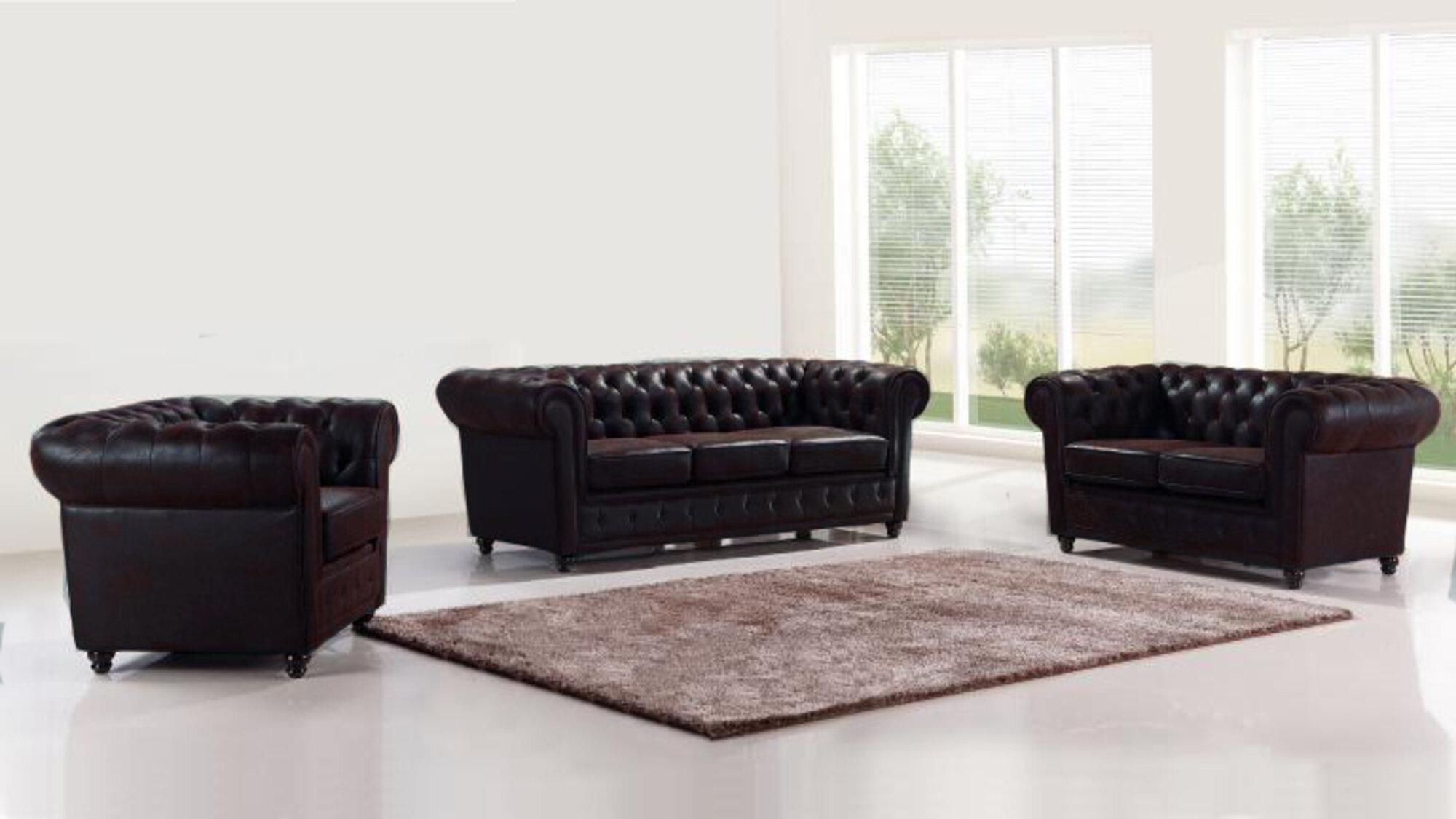 Design Chesterfield 3+2+1 Sofagarnitur Leder Sitz Couch Sofa Polster Garnitur Sofort