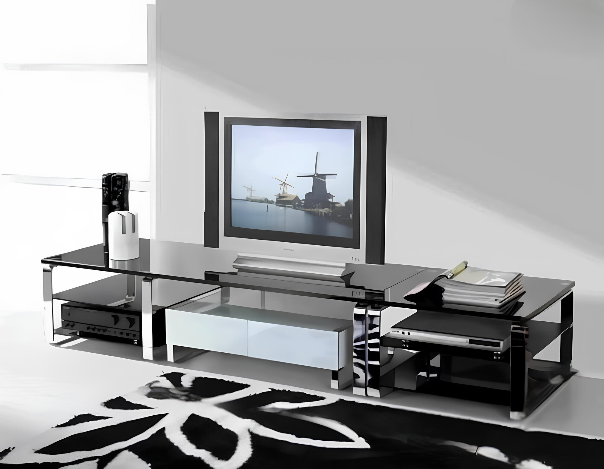 Modernes TV-Lowboard aus Glas und Holz in Schwarz Sofort