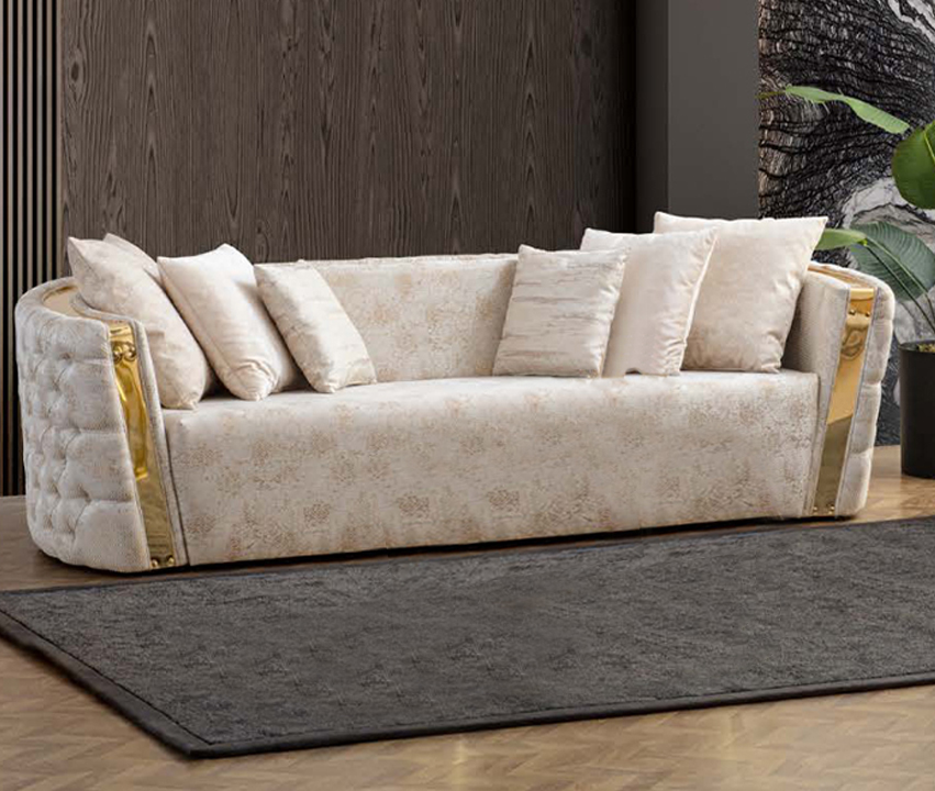 Beige Chesterfield Couchgarnitur 2x Edelstahl Polster 3-Sitzer Sofa 2tlg Set