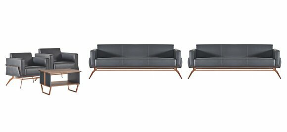 Hellgraue Leder Büromöbel Designer Arbeitszimmer Lehnsessel 3-Sitzer