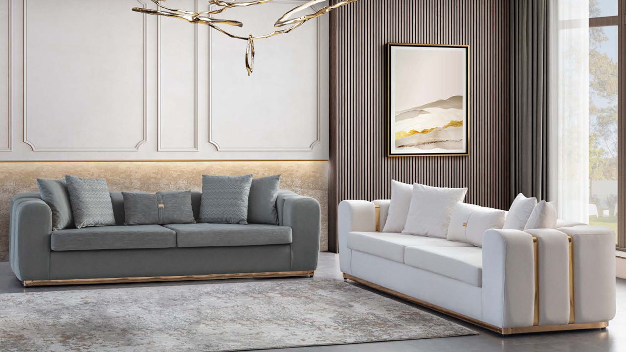 Weiß-Graue Polstersitzer 4-Sitzer 2x Polstercouchen Möbel